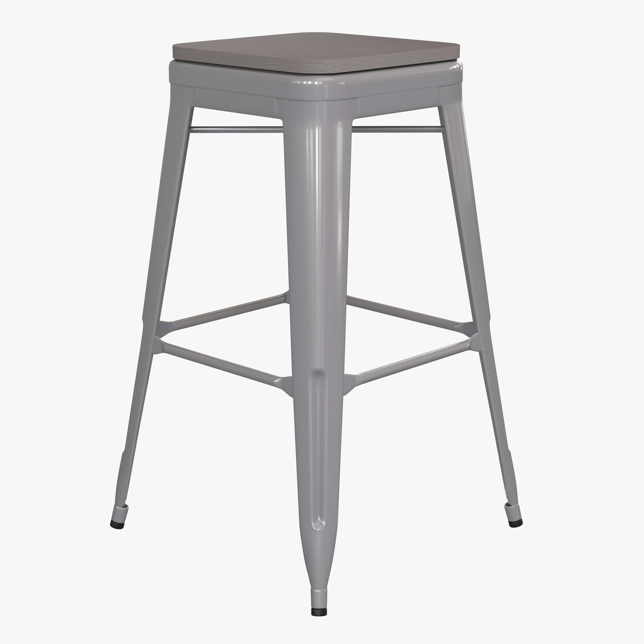 Emma and Oliver Cory Set of Four Backless Metal Stools with All-Weather Poly Resin Seats for Indoor Use Only